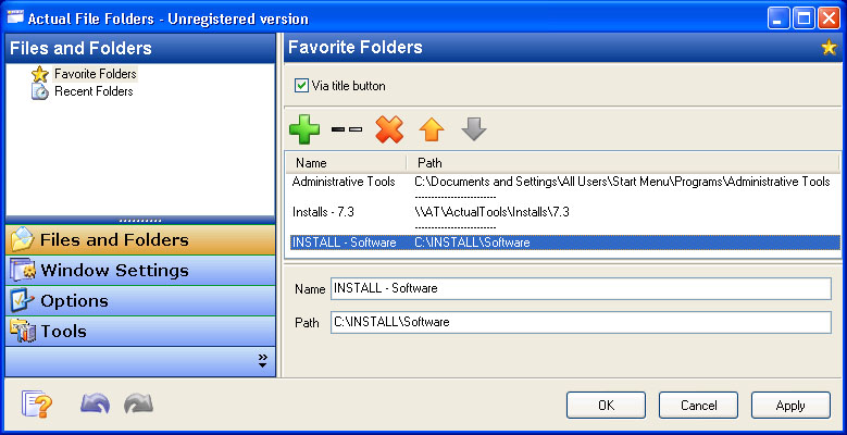 С помощью Actual File Folders вы можете быстро добраться до нужной папки во всех окнах работы с файлами – либо через автоматически формируемый список недавно посещённых папок, либо через настраиваемый список закладок на часто используемые папки.