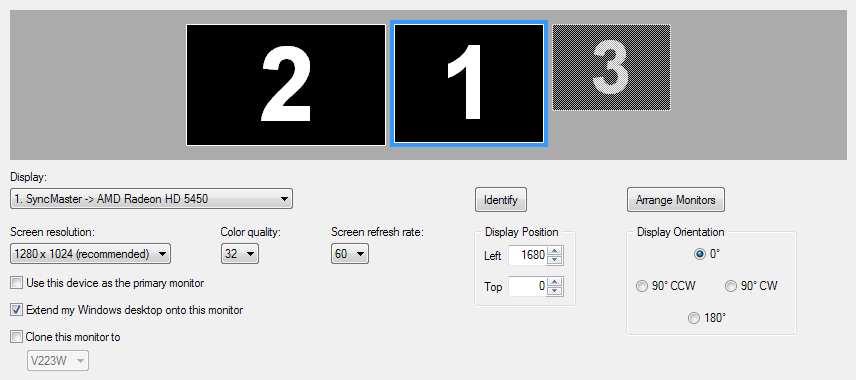 Monitors Layout and Settings Panel