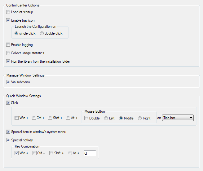 General Options Panel