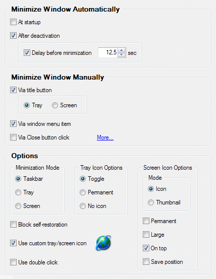 Minimizing Property Sheet