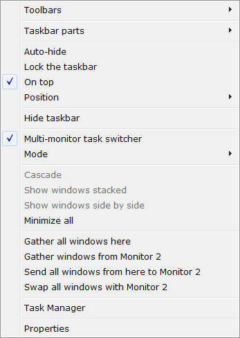 Multi-monitor Taskbar context menu