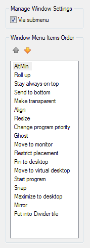 Window Menu Options Panel