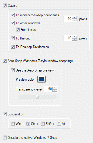 Window Snapping Options Panel