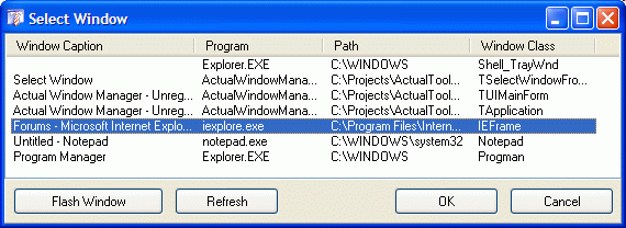 Window Selector Dialog Box